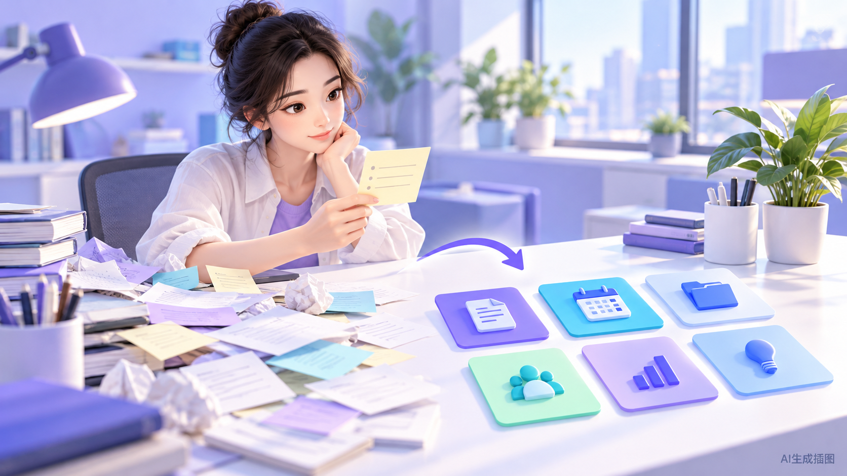 职场人从任务便签思考合适工具的概念场景